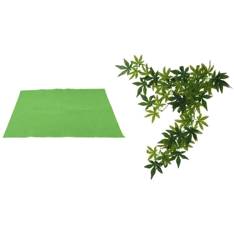 Set Of 2, Reptile Carpet Fiber Pet Mat With 20" Realistic Jungle Plant