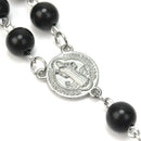 Men Boys Fashion Metal Cross Pendant Black Rosary Beads Necklace Sweater Chain
