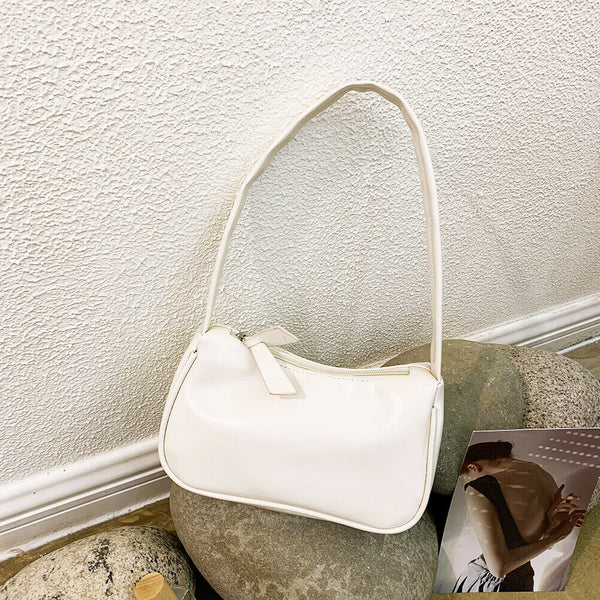 Women Handbags Solid Color PU Leather Female Shoulder Underarm Bag (Beige)