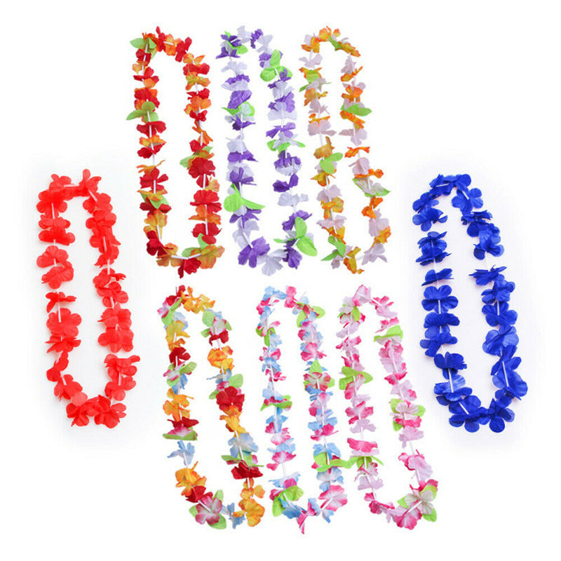 36Pcs Hawaiian Garland Hula Lei Flower Leaves Necklace Tropical Beach Luau Decor