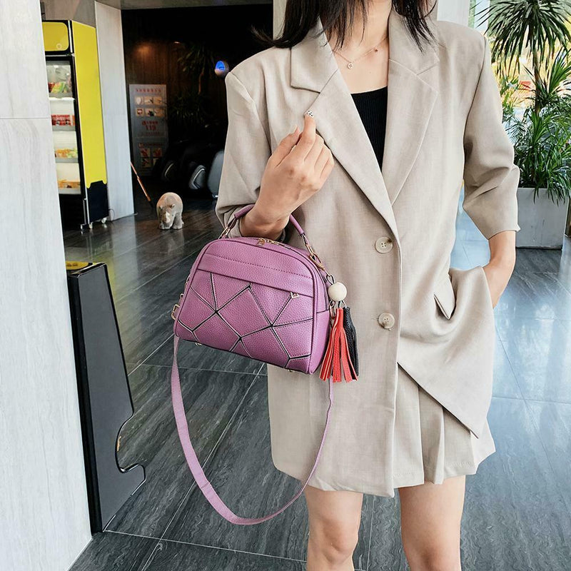 Fashion Shoulder Handbag Women Leather Tote Tassel Top-handle Bag (Purple)