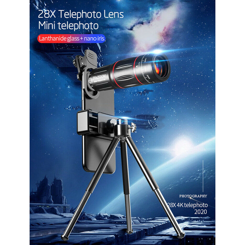 28X Zoom Clip-On External Telephoto Camera Smartphone Lens Kit with Tripod