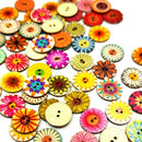 200pcs Wood Buttons 2 Holes Random Flowers Round Button Sewing Crafting