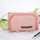 Large Capacity Pencil Case Canvas Pen Bag Girl Cosmetic Storage Bag (Pink) A