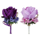 Lilac & Violet Rose Flower Pin Wedding Bridal Corsage Groom Boutonniere Set