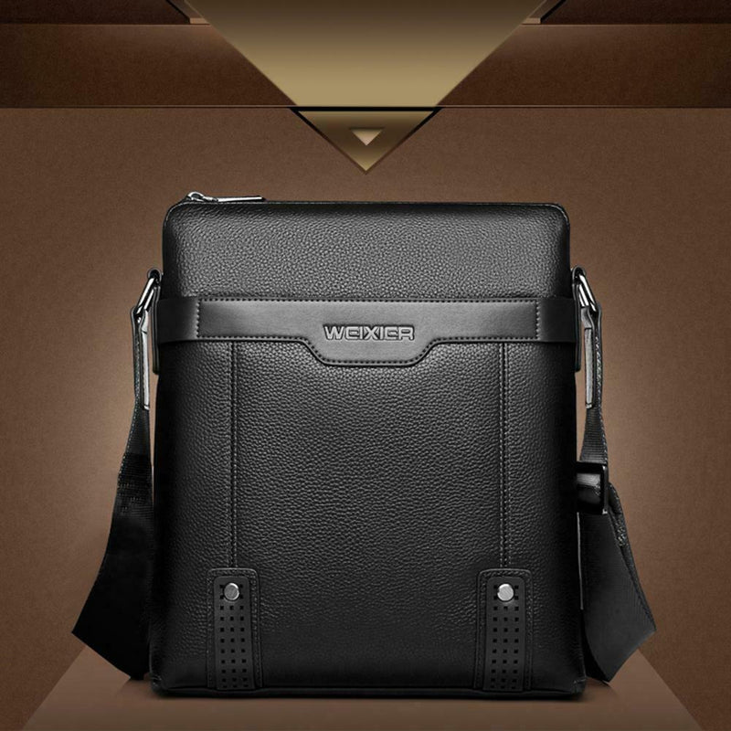 Solid Color Shoulder Bags Business PU Leather Men Messenger Bags (Black) SN9F