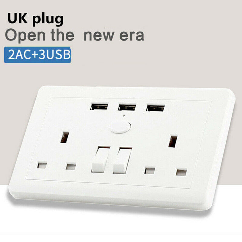 Durable With 3 USB Charger Outlet Smart Wall UK Plug Portable Electronic Socket