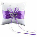 Double-Heart Rhinestone Wedding Ring Pillow Cushion Bearer, Purple C7X9
