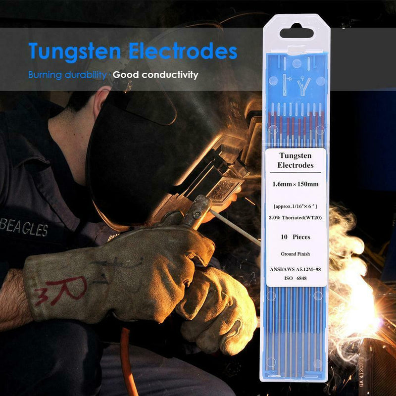 10pcs WT20 Tungsten Electrode Welding Rod for Argon Arc Welding (1.6x150mm)