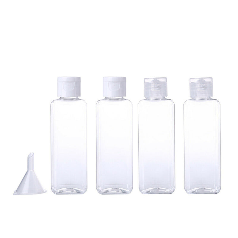 4pcs Portable 100ML Square Split Bottling Refillable Empty Container+Funnel