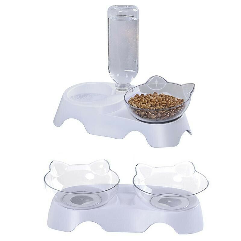 Cat Ears Shaped Cat Bowl Oblique Double Bowls Drinking Cervical Vertebra Ne V6A3
