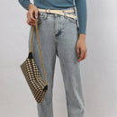 Retro Canvas Shoulder Chain Bag Women Elegant Plaid Pattern Crossbody Purse