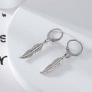 1Pair Feather Pendant Hoop Earrings Stainless Steel Dangle Unisex Boho Jewelry