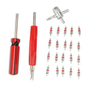 20pcs Tire Schrader Valve Core with Dual Single Head Remover+4-Way Valve Tool
