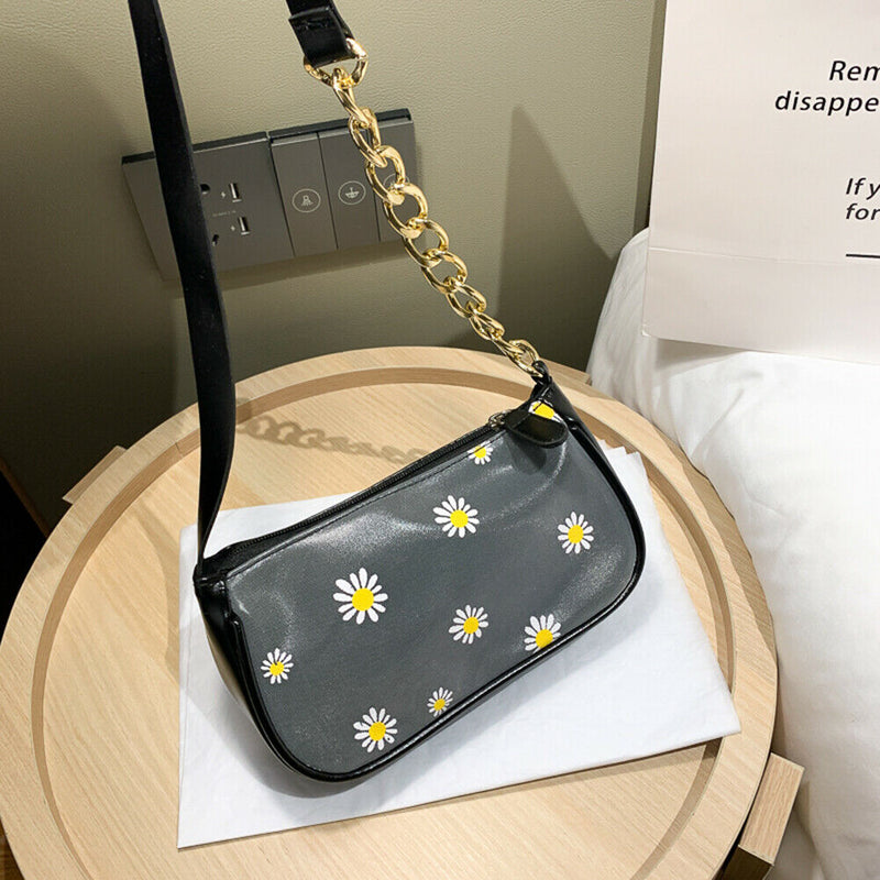 Daisy Handbag Women PU Leather Elegant Shoulder Underarm Totes Bag (Black)