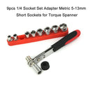 9pcs 1/4 Socket Set Adapter Metric 5-13mm Short Sockets for Torque Spanner