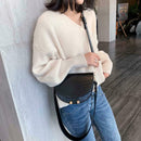 Retro Crossbody Handbag Women Semicircle PU Leather Shoulder Bag (Black)