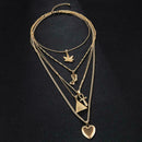 Punk Heart Cross Pendant Clavicle Chain Women Multilayer Necklace Jewelry