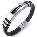 Jewelry Men's Bracelet, Biker Bracelet, Rubber Stainless Steel, Black Silve P2J3