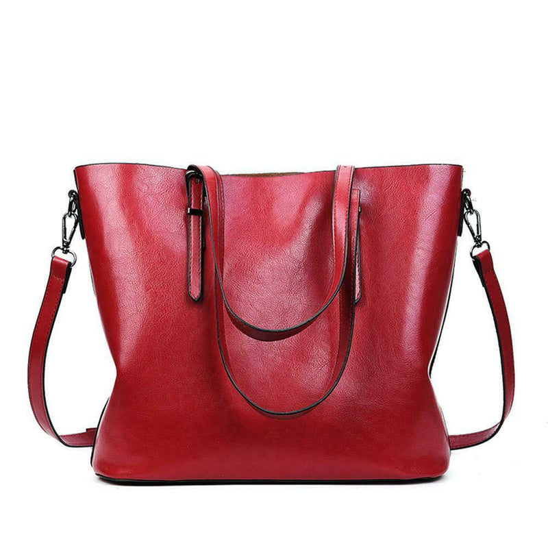 Oil Wax Leather Shoulder Handbags Women Big Capacity Shopping Totes (Red)