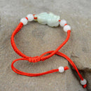 Chinese Pi Xiu Round Bead Feng Shui Natural Green Honey Jade Bracelet.