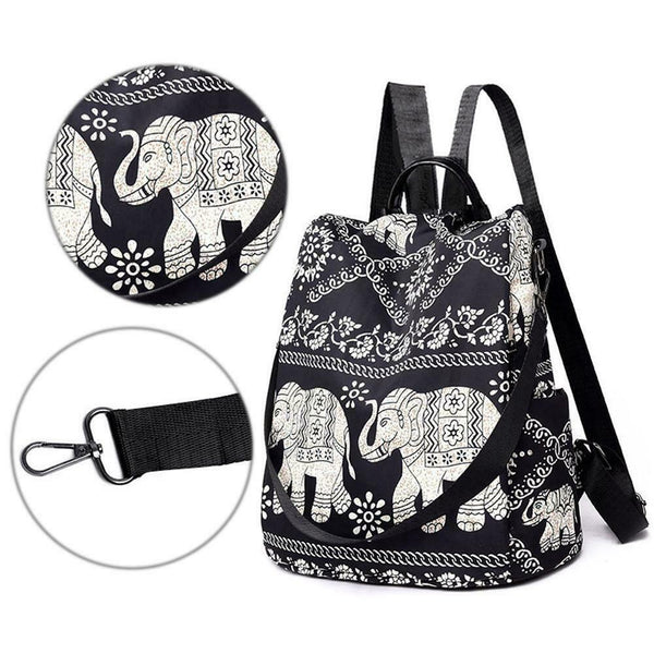 Multifunction Anti-Theft Backpack Oxford Print Lady Shoulder Bag (Elephant) SN9F