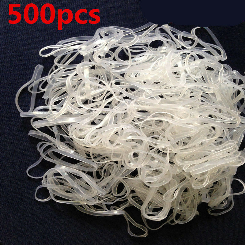 Fashion Women's 500pcs Elastic Rubber Clear Hair Ties Band Ropes Ponytail Holder