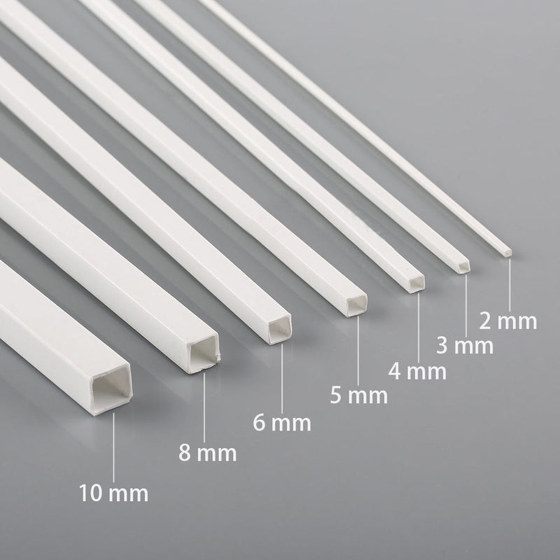 7pcs Styrene ABS Square Tube 500mm 2/3/4/5/6/8/10mm in Diameter