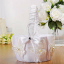 Ivory White Satin Wedding Flower Girl Basket with Bow Lace Butterfly Decoration