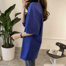 Summer Half Sleeve Long T-shirt Candy Color Loose Women Tops (Dark Blue XL)