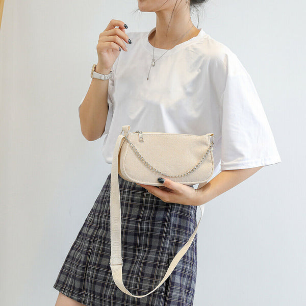 Fashion Corduroy Crossbody Bag Women Solid Chain Shoulder Handbags (Khaki)