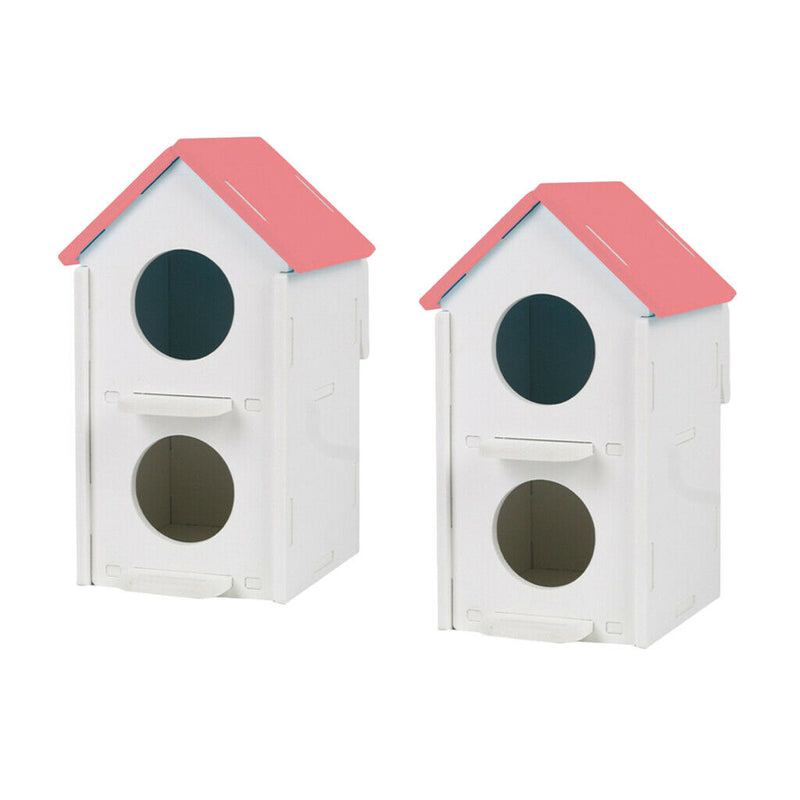 2x Pet Wood Breeding Nesting Bird Cage Box Nest House Hut for Parrot Birds Pink