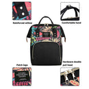Mummy Maternity Backpacks Plant Print Baby Diaper Shoulder Bags (Black)