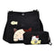 2pcs/set Women Canvas Cat Print Shoulder Crossbody Handbags Pen Bag (Black)