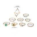 9pcs/Set Fashion Turquoise Ring Retro Rhinestone Knuckle Rings Jewelry Gift