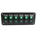 6 Gang Car Boat Marine Circuit Green LED Rocker Switch Panel Breaker 12V/24