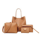 4pcs Set Women Bag Fashion Solid PU Single Shoulder Messenger Bags(Brown)