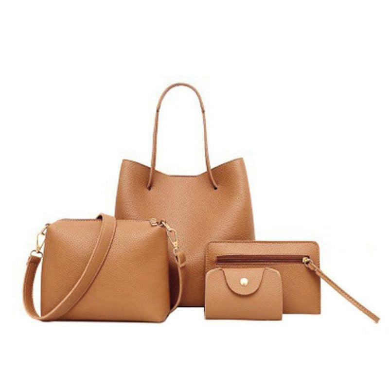 4pcs Set Women Bag Fashion Solid PU Single Shoulder Messenger Bags(Brown)