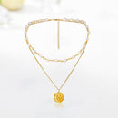 Women Coin Pendant Necklack Titanium Steel 2 Layers Clavicle Chain Jewelry