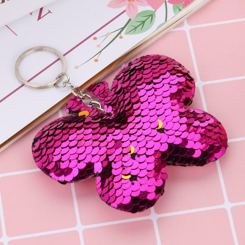 Butterfly Keychain Glitter Sequins Key Ring Women Car Bag Pendant (Purple) A