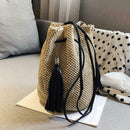 Tassel Decor Shoulder Messenger Handbags Straw Women Crossbody Bucket Bags