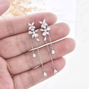 Fashion Leaf Zircon Tassel Long Earrings Drop Dangle Women Elegant Jewelry Gifts