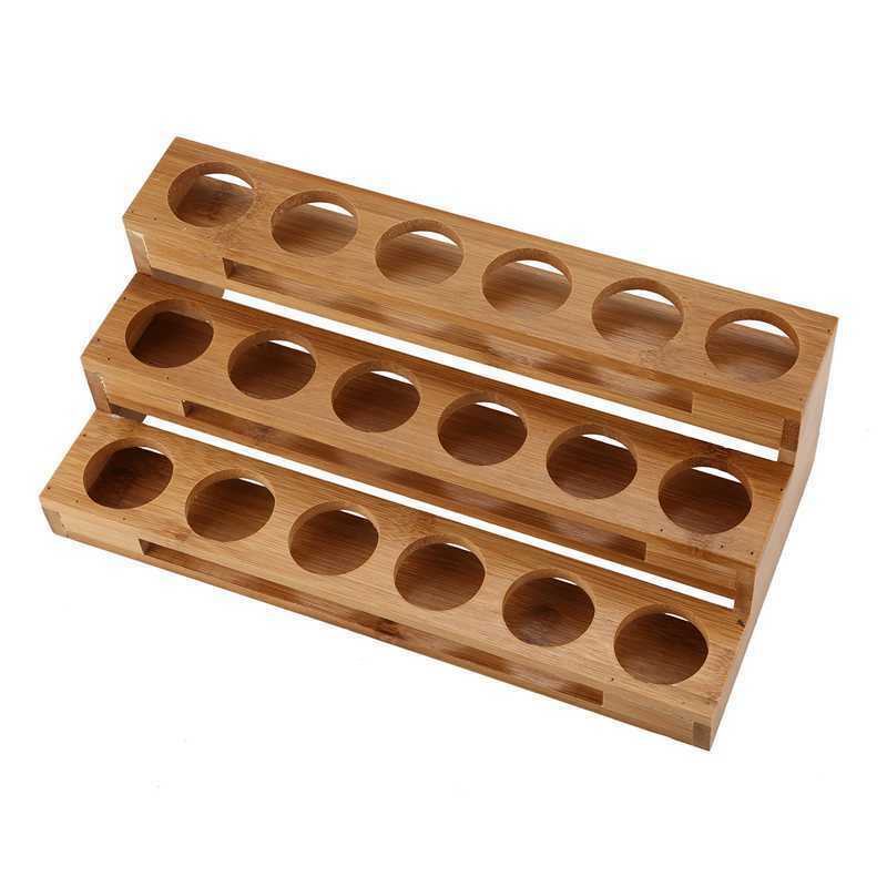Bamboo 18 Holes Essential Oil Display Wooden Stand Rack Perfume Nail Polish S3U2