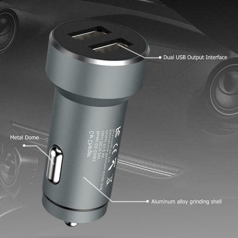 5V 2.4A Aluminum Alloy Dual USB Car Charger Power Adapter for Phones Tablet
