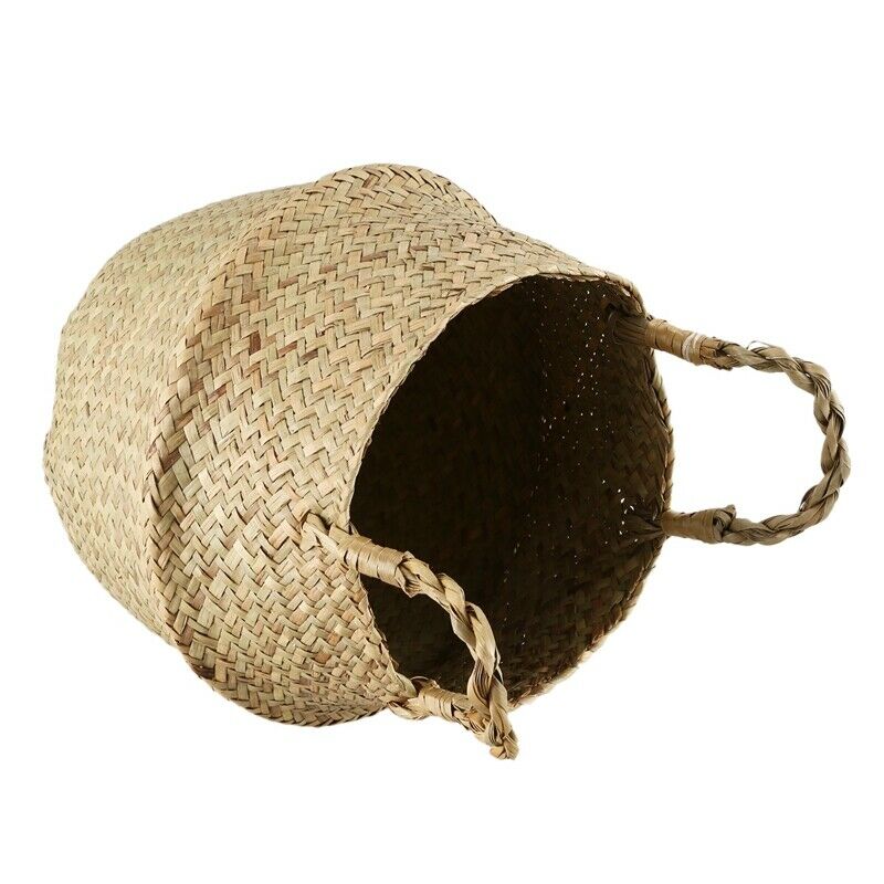 Seagrass Wickerwork Basket Rattan Foldable Hanging Flower Pot Planter F4F4
