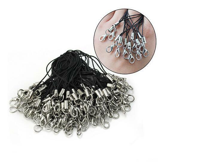 100Pcs Black Cell Phone Rope Strap Charm Cords Lariat Clip Lanya ES