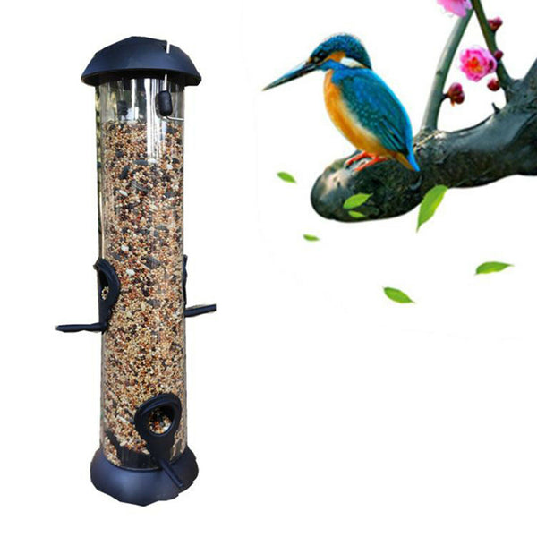 Hanging Wild Bird Feeder, Waterproof Tube Bird Feeder with Roof Garden Yard