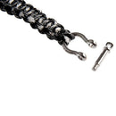 Paracord 550 Survival Bracelet with Stainless Steel Bow Shackle - Black and