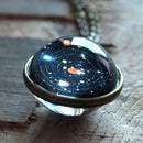 Solar System Necklace Pendant Planet Glow In Dark Galaxy Double Sided Glass Dome