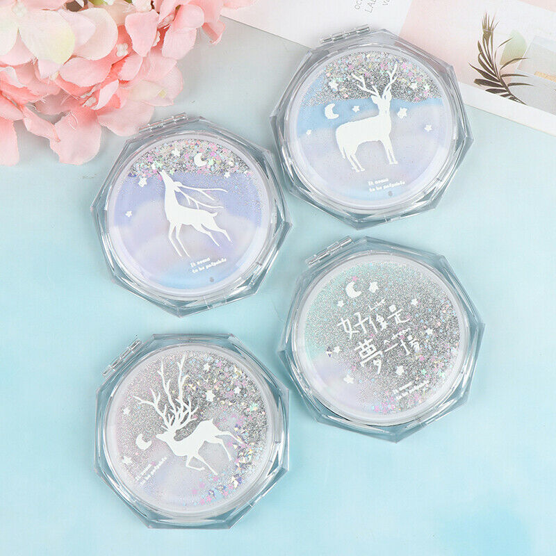 Mini Makeup Mirror Drift Sand Portable Cosmetic Folding Compact Pocket JC3C